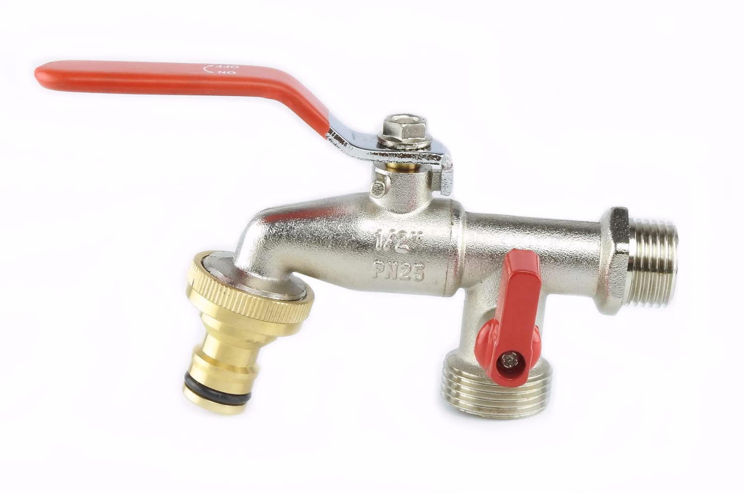 Aqua Control G6354 Premium Rubinetto da giardino a doppia uscita da 1/2 & quot & C4099O Programmatore d'irrigazione da giardino, per tutti i tipi di rubinetti, apertura a 0 bar. Vecchio C4099N