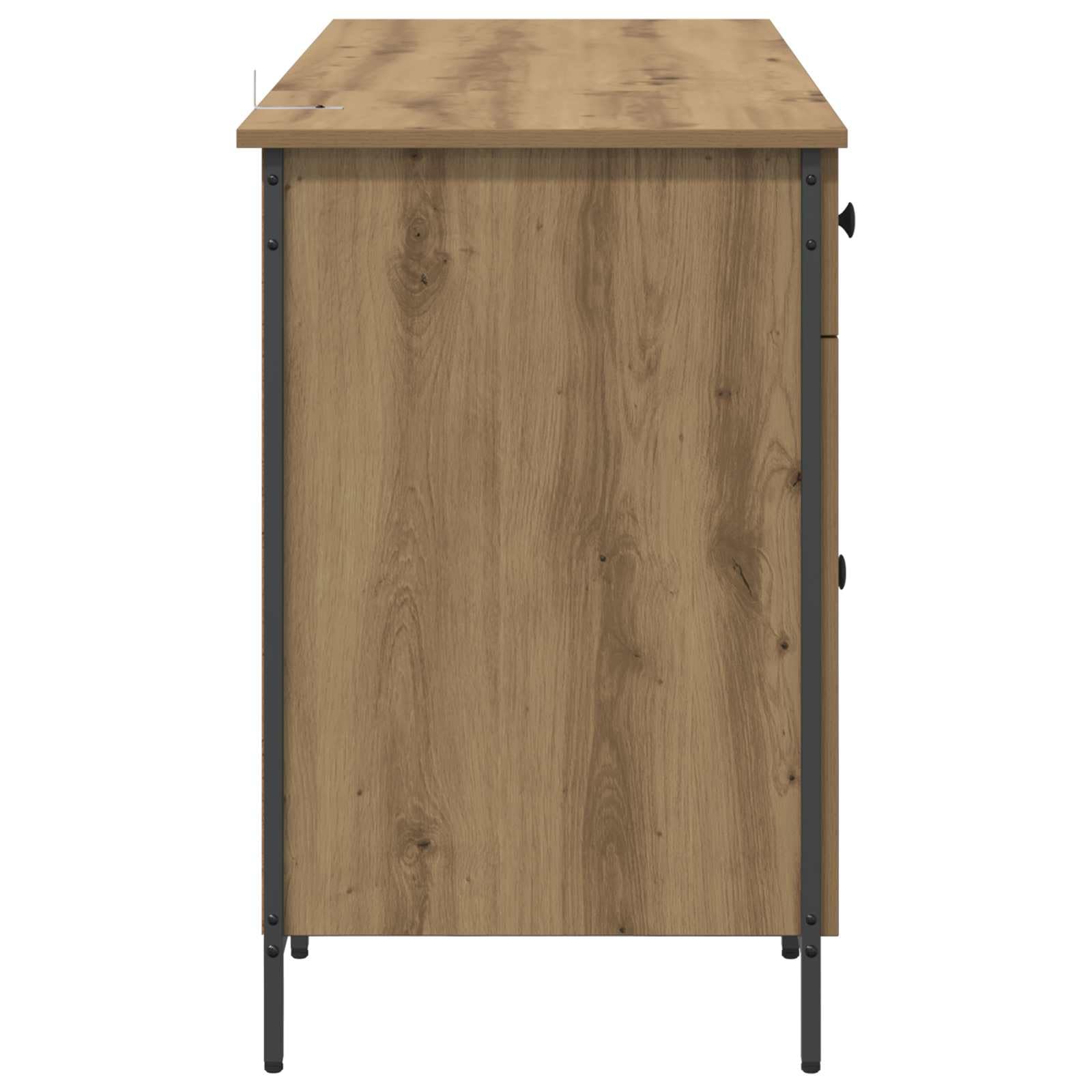 Scrivania per computer in rovere Artisan, 131 x 48 x 75 cm, in legno con cassetto, vano portaoggetti, per casa, ufficio, gaming, postazione di lavoro, ergonomica e salvaspazio