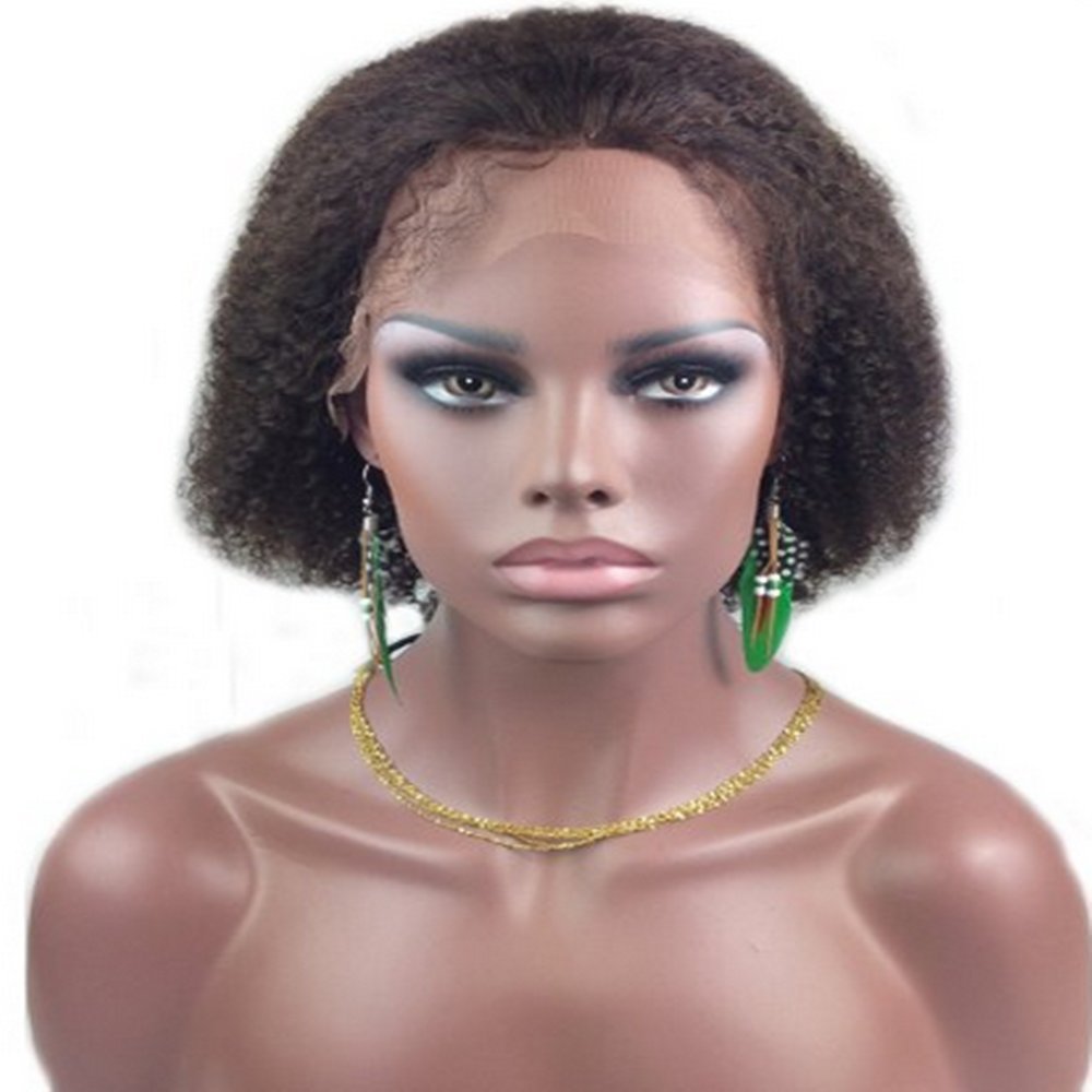Drasawee 8" Afro Curly Lace Front Wig 100% Indian Remy Human Hair Short Lace Wigs 2# Dark Brown