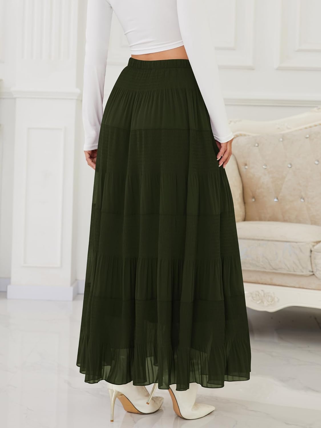 Women's Maxi Skirt with Pockets High Waisted Casual A-Line Pleated Long Skirts - Image 2