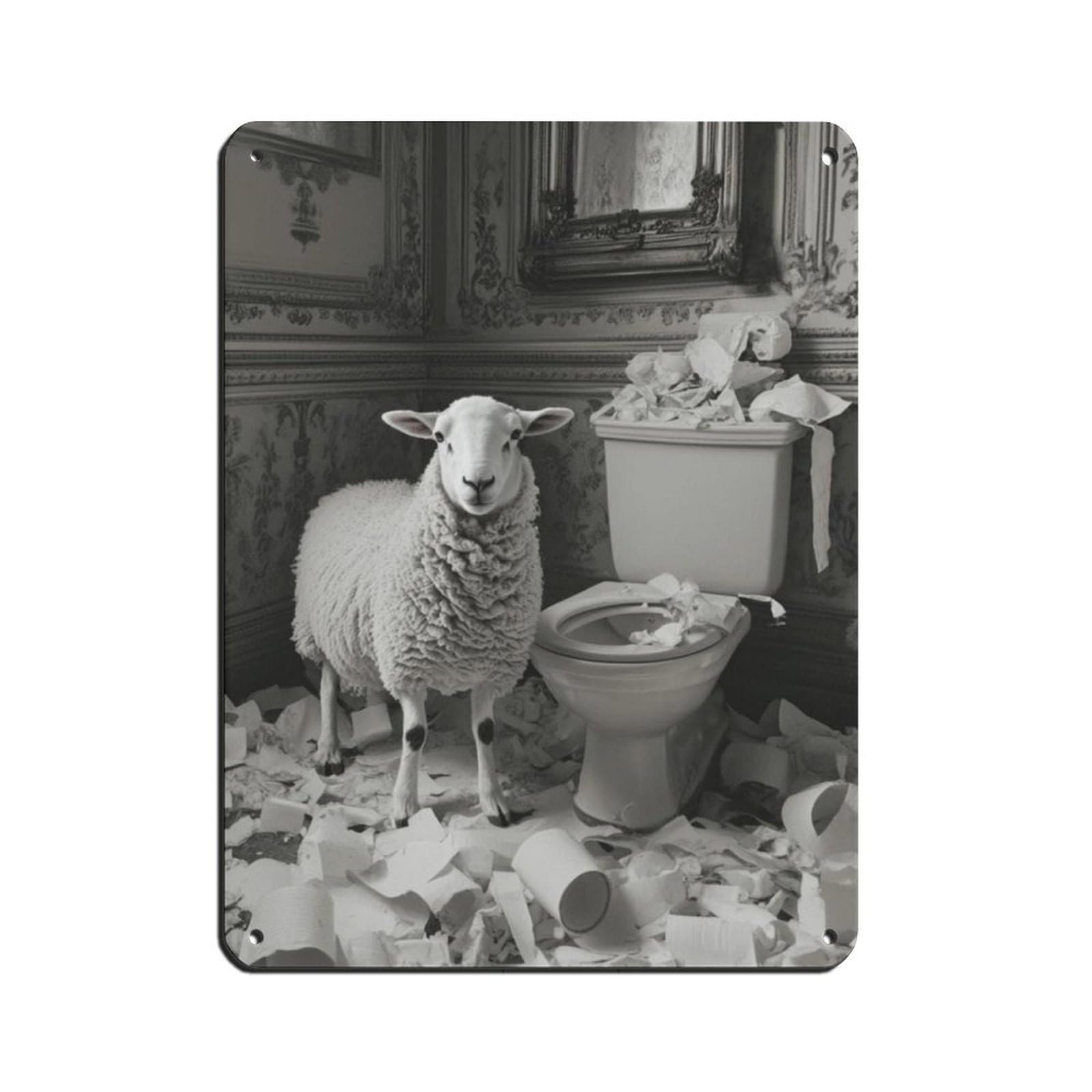 Sheep with Toilet Paper Mess Wall Decor Tin Sign Vintage Metal Pub Club Cafe Bar Home Wall Art Decoration Poster Retro 12x16inch(30x40cm)
