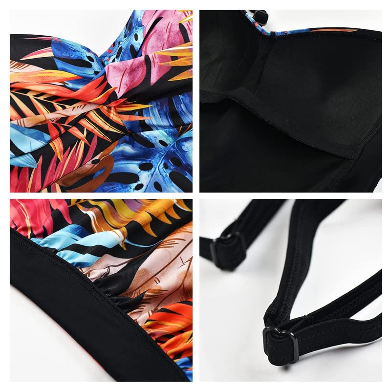 WIN.MAX Costume Intero Donna, Costume Intero con Controllo della Pancia, Costume da Bagno Taglie Forti per Donna Monokini Push-up Vintage, per Coppe da C a DD