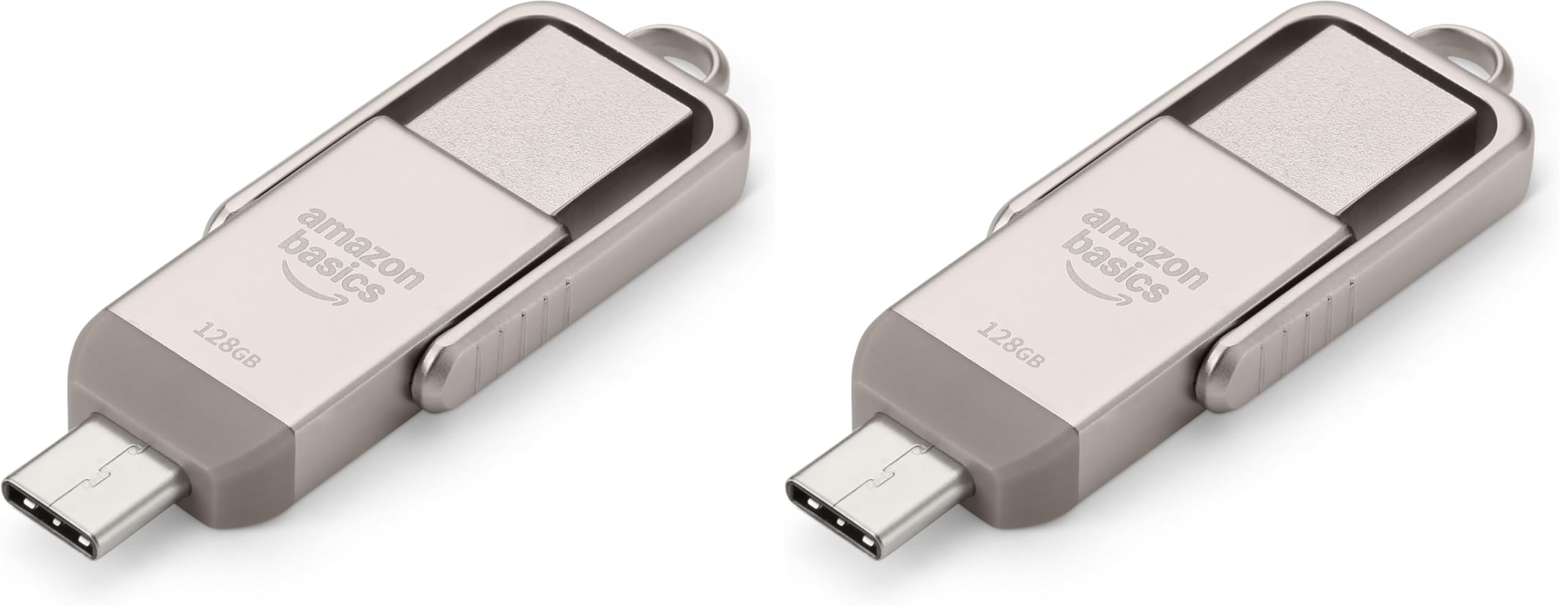 Amazon Basics USB-Speicherstick, USB-Stick mit Zwei Anschlüssen (USB-C und USB-A), 128GB, Champagner-Silber (Packung mit 2)