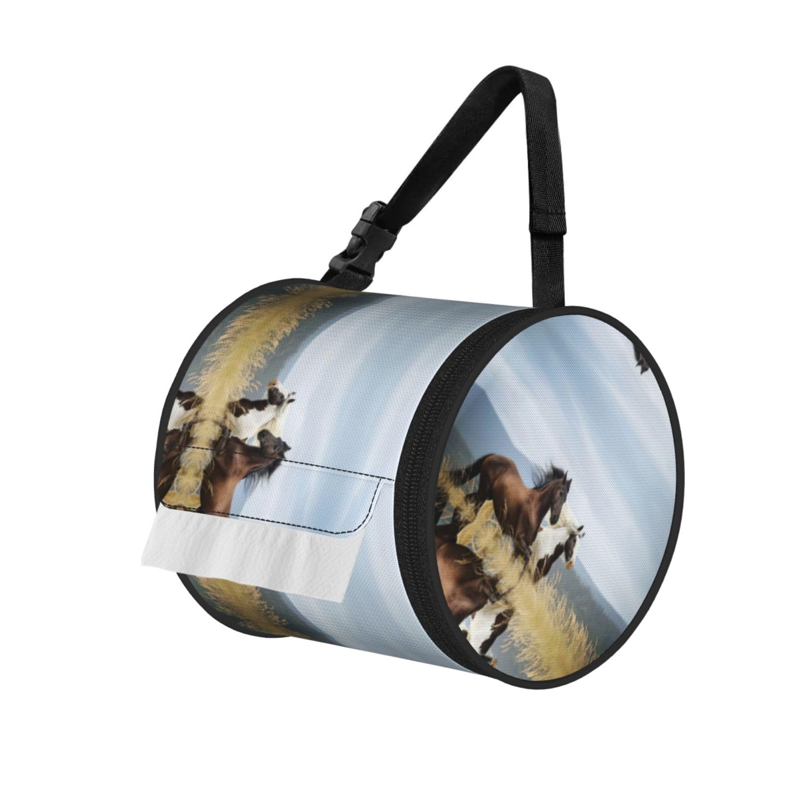 Horses Running Art Printed Hanging Tissue Organizer, Smooth Zipper Oxford Cloth Roll Holder for RV Bathroom Desk