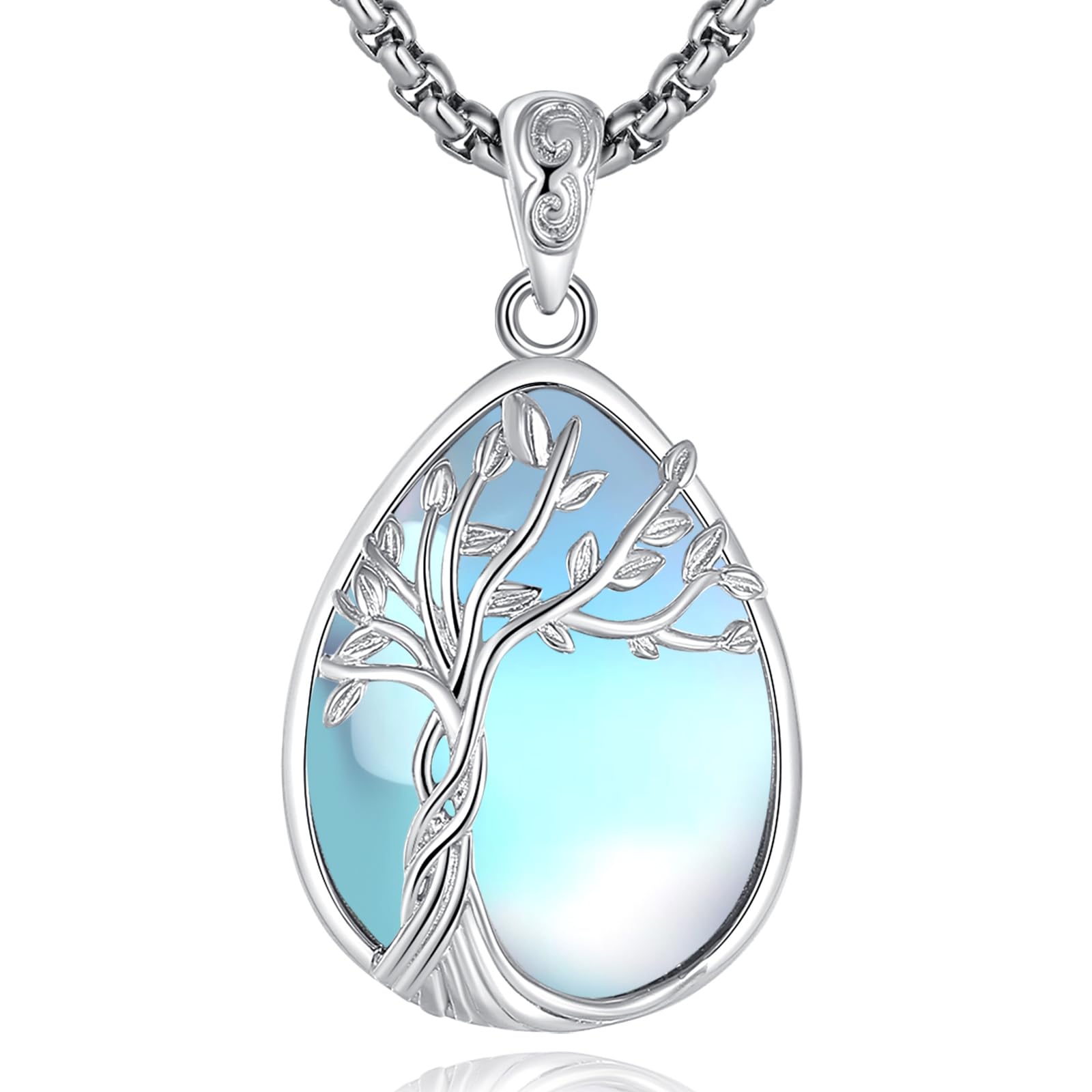 Collana con Pietra di Luna Turchese per Donne, Albero della Vita/Garofano/Farfalla Regalo di Gioielli per la Festa Della Mamma per la Mamma, 22"