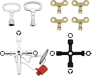 Bumnay 8Pcs Multifunctional Key Set Plumber Key Tool Set, 4 in 1 Universal Utilities Key Spanner Key Water Tap Faucet Key 4-Way Service Cross Key for Radiators Gas Meter Box Faucets and Locks