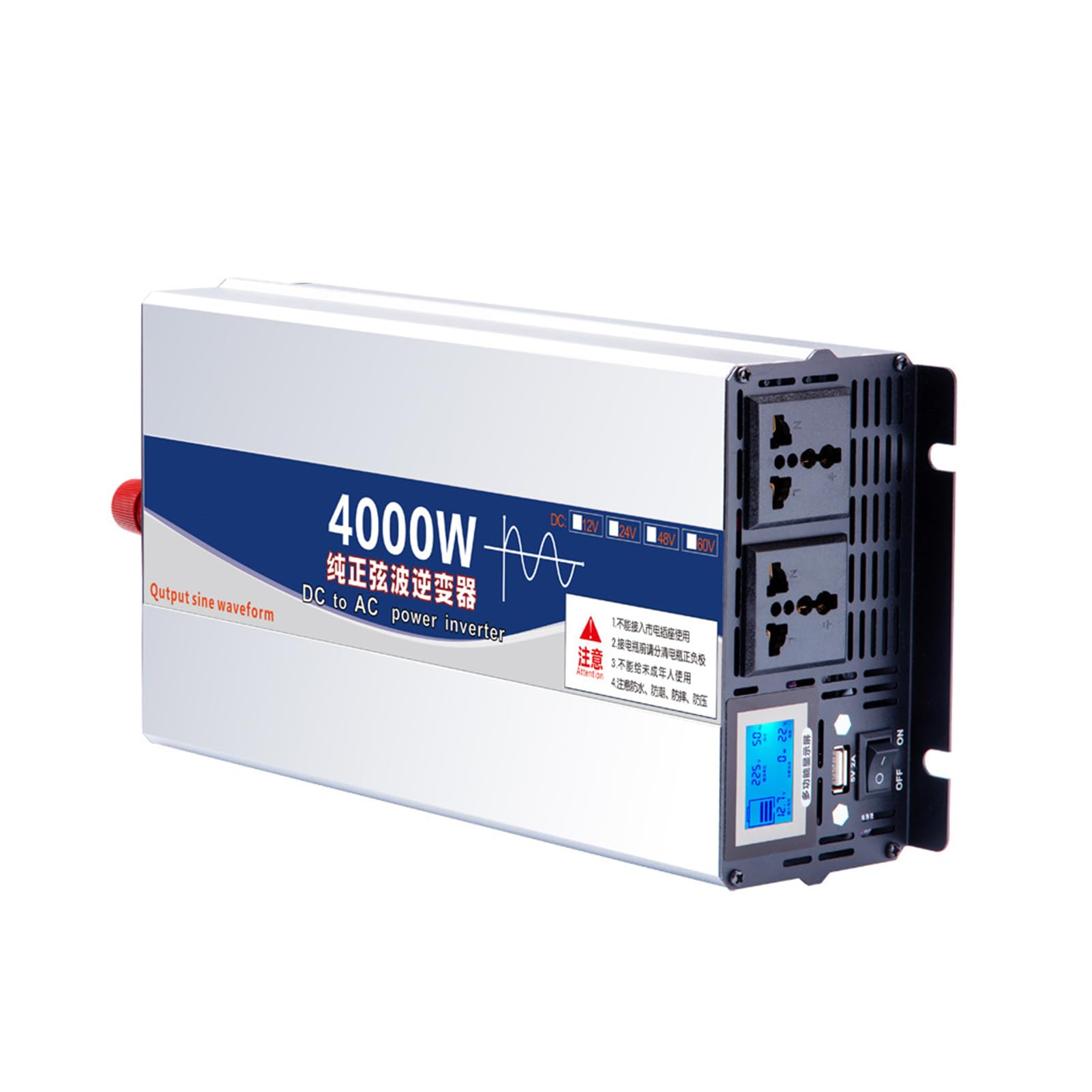 2000 W Pure Sine Wave Falter 12 V 24 V 48V 60 V do 110 V 230 V 4000W Peak Converter DC do AC z wyświetlaczem LCD, dla samochodów ciężarówki RV Solar Power,24V to 110V