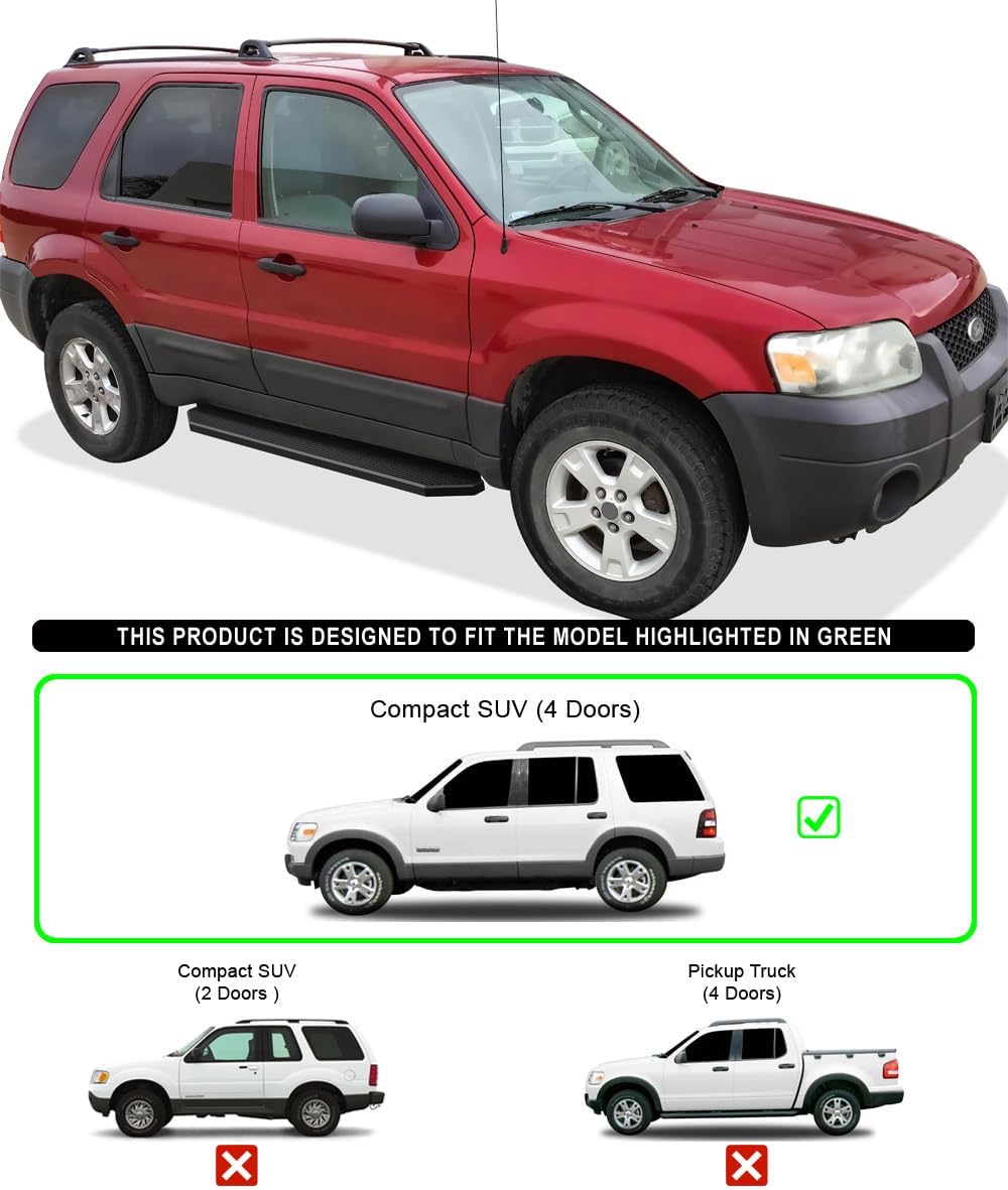 HD Ridez Flat Style Running Board 6" Black Compatible with Ford Escape 2001-2007 (Nerf Bar Side Steps Side Bars)