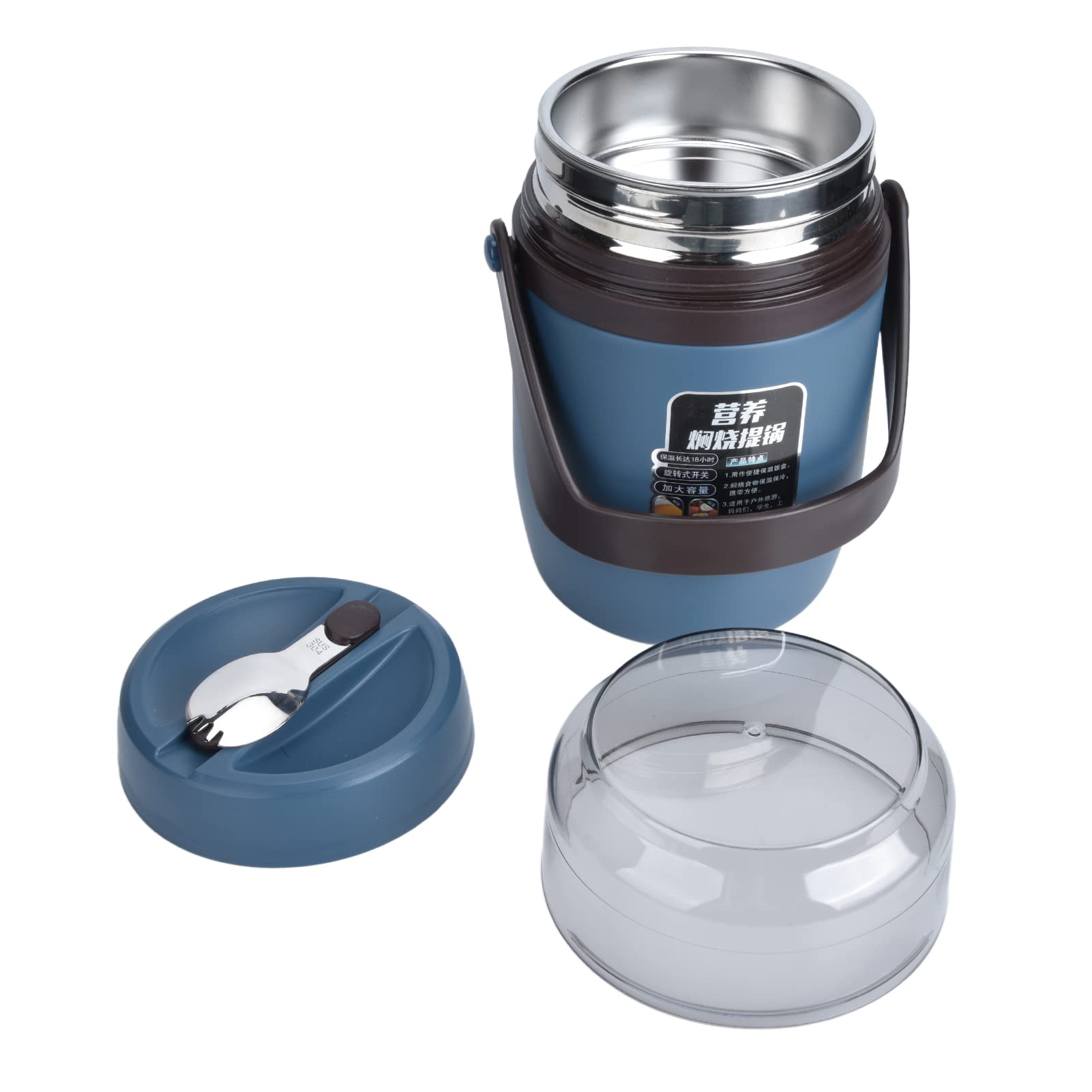 Isolierter Lebensmittelbehälter, 2 L, Auslaufsicher, Stapelbar, Lebensmittelbehälter aus Edelstahl 304 mit Wärmeisolierung, Lunchbox mit Klapplöffel für, Kleinkinder, Schulmahlzeit (BLUE)