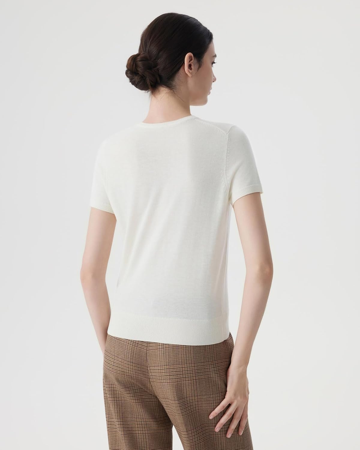 SUUKSESS Women Silk Cashmere Blend Crew Neck Short Sleeve Sweaters Casual Blouse - Image 4