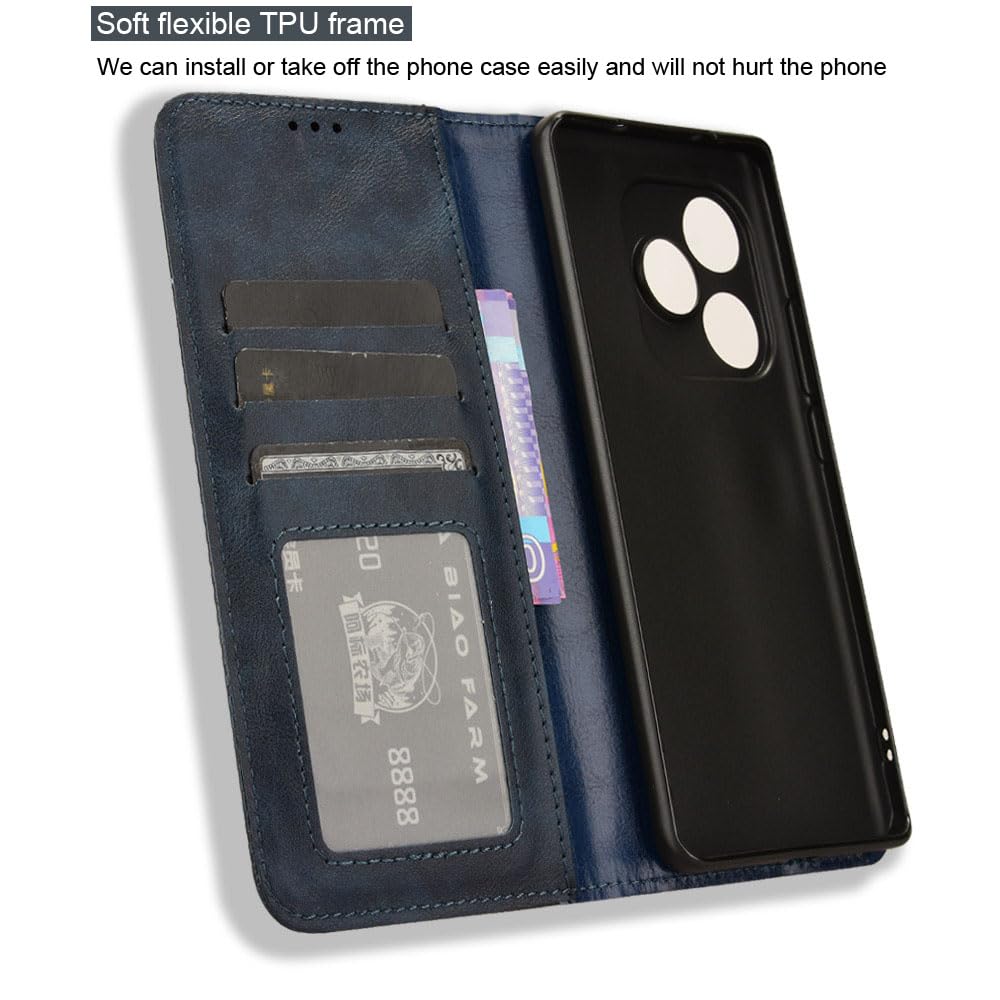 COMAKU Compatible with Realme GT 6T Case Leather - Flip Cover Protection magnetic Phone Case wallet with Card Holder - Blue - Image 3
