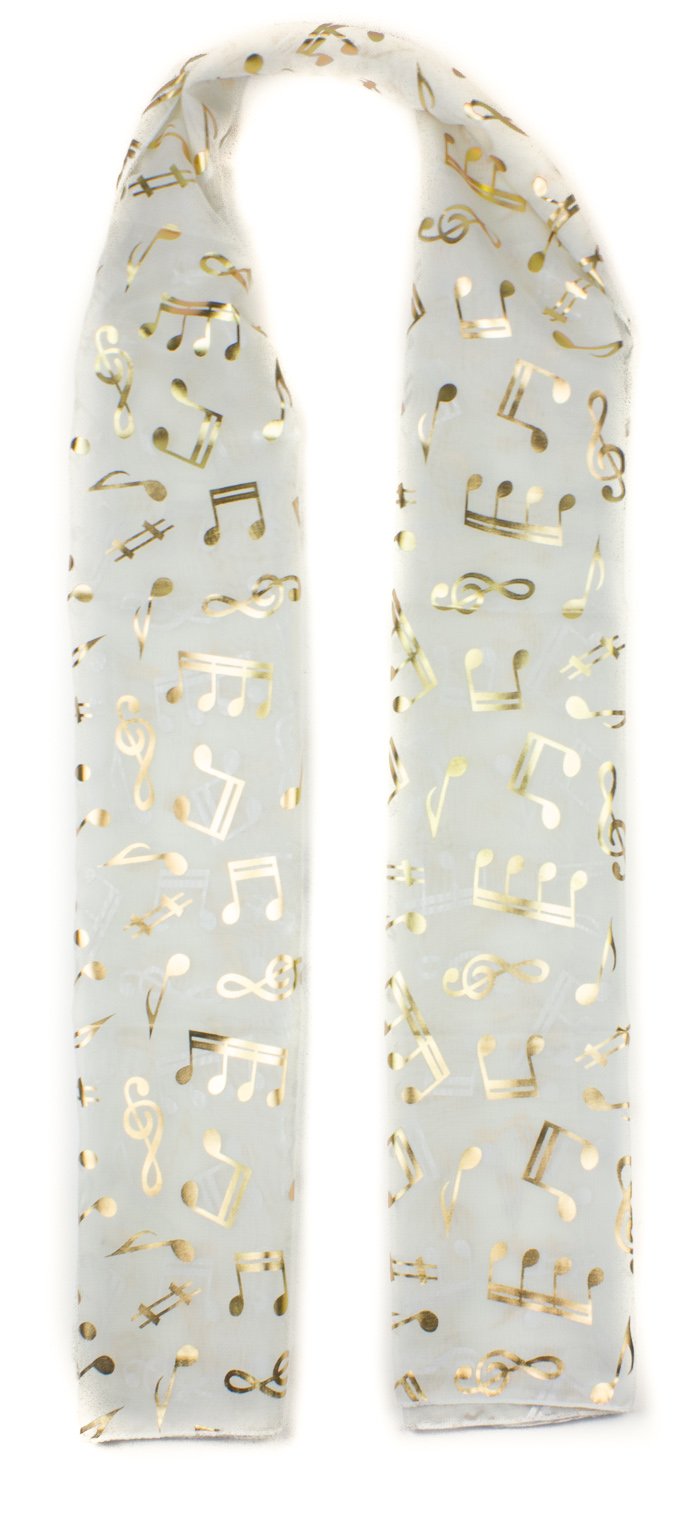 Mytoptrendz Women's Cream Mytoptrendz® Printed Scarf Lightweight Chiffon Neck Wrap ( Music Note)