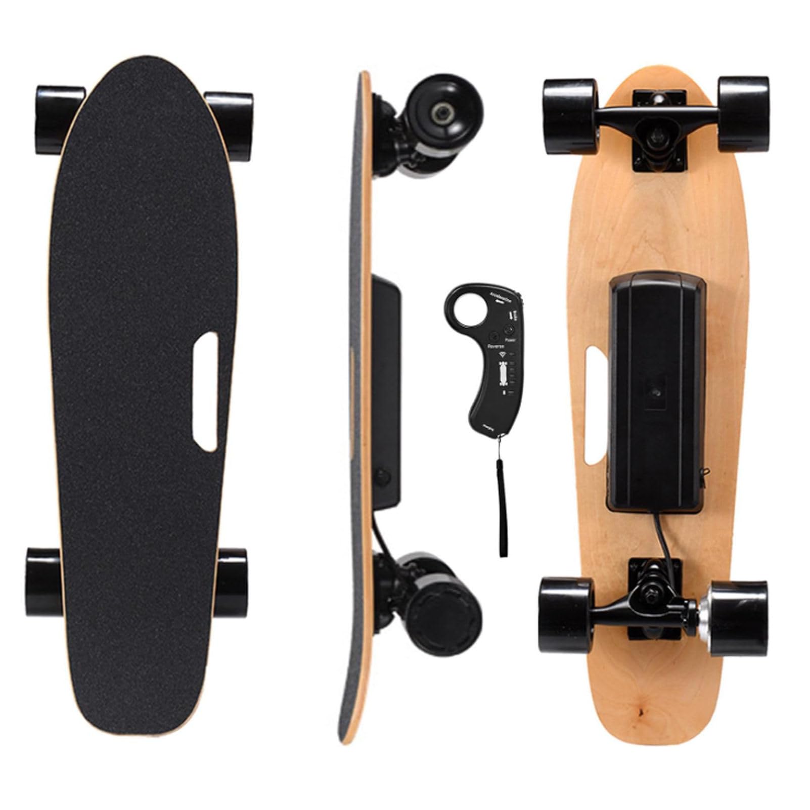 Skateboard électrique, Longboard électrique avec télécommande, Moteur de moyeu de 350 W, Vitesse maximale de 22 km/h, autonomie de 8 km, 4 Vitesses réglables