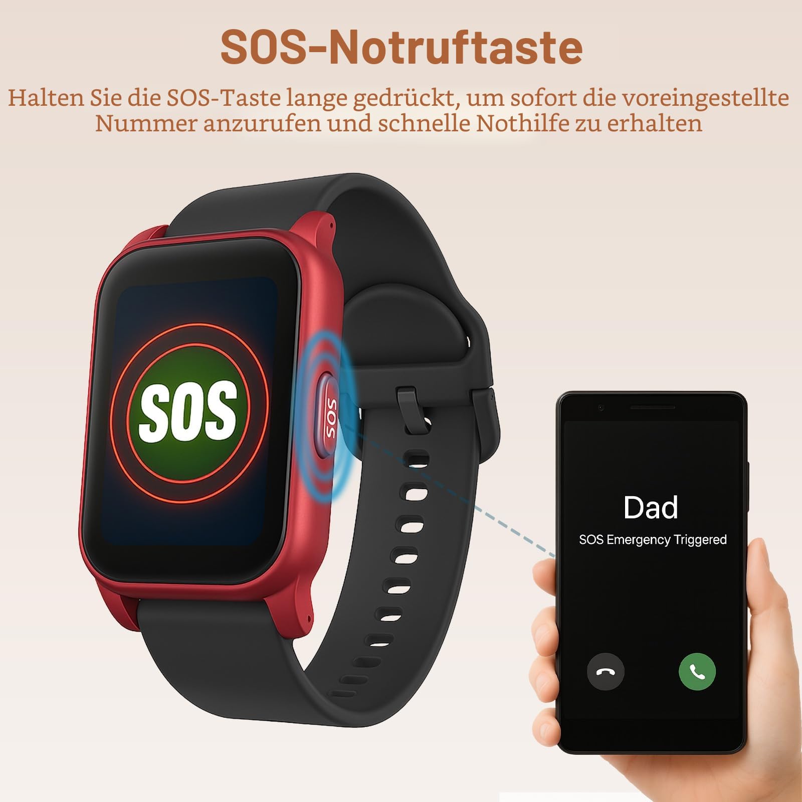 GPS Smartwatch für Senioren mit Sturzerkennung SOS Notruf HD Videoanruf IP67 Wasserdicht GPS Tracker für Demenz Alzheimer Pflege,Schwarz