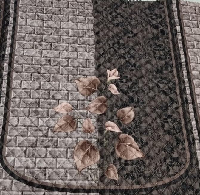Image of KINGLY Quilted Velvet Sofa Cover Coffee Brown 2 Pc Stool Cover