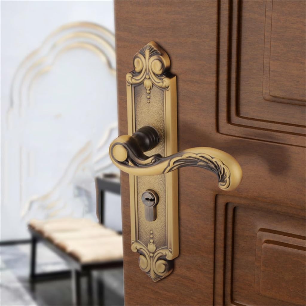 Cerradura de puerta de cobre, cerradura de puerta de habitación de dormitorio de latón interior, cerraduras antiguas de madera maciza for Villa