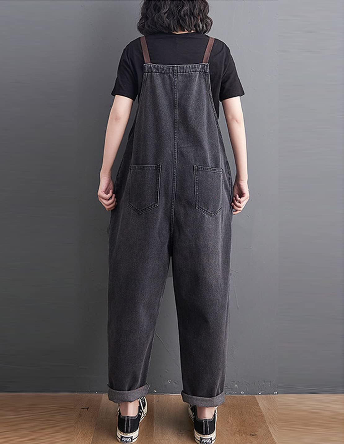 Women's Loose Baggy Denim Overalls Casual Vintage Adjustable Straps Stretch Bib Jumpsuit Rompers Harem Pants - Image 4