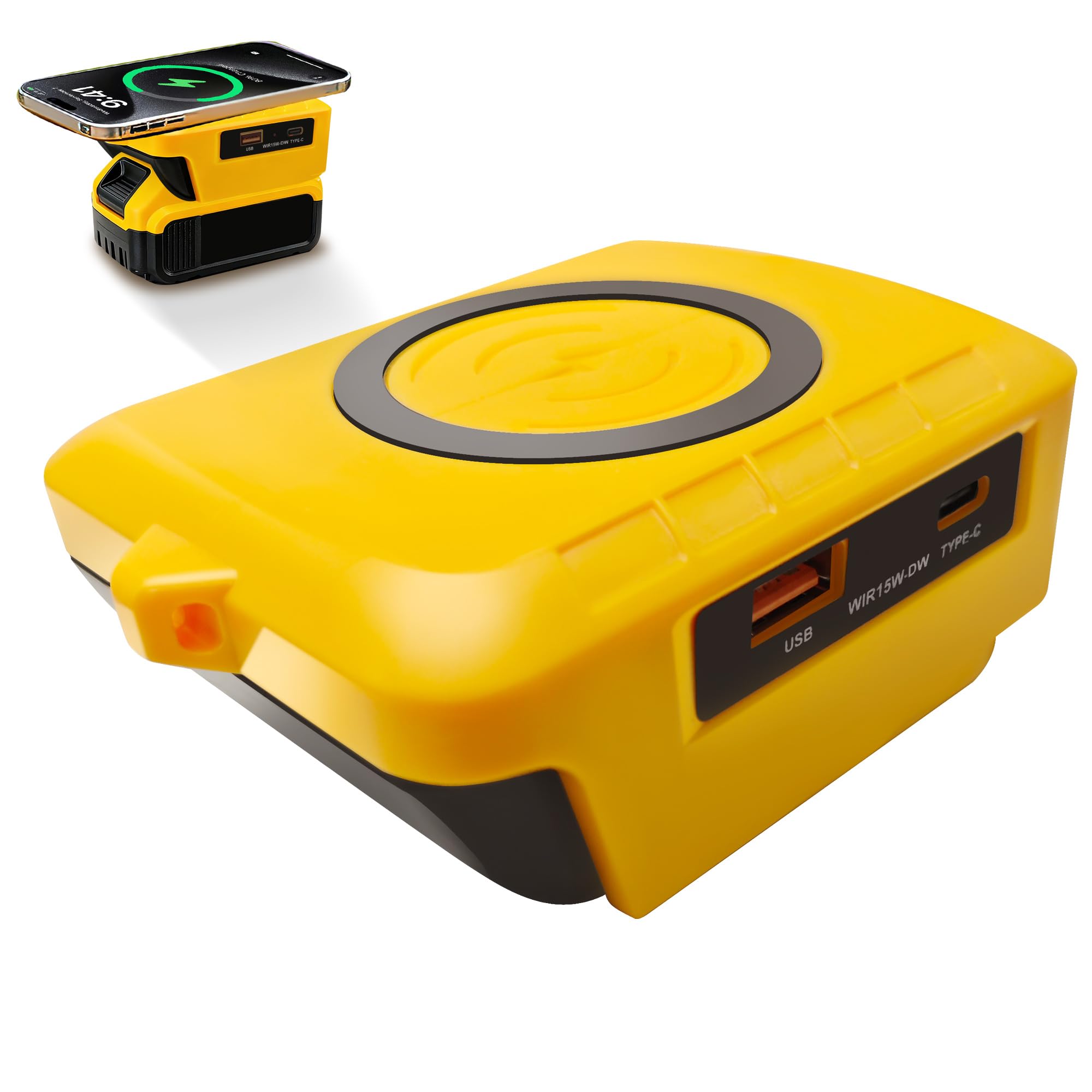 Wireless Phone Charger for Dewalt 20V Battery,Battery Adapter with USB and Type-C Output, for Camping Travel,Outdoor Working (Wireless Charger for Dewalt 20V)