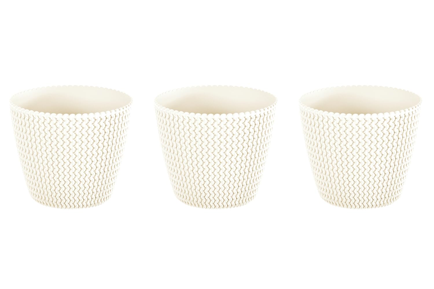 Stolmet Set of 3 SPLOFY Planters – 18.6L Round Indoor/Outdoor Pots, 341mm (13.42") Diameter x 289mm (11.37") Height – Stylish & Durable, (Cream)