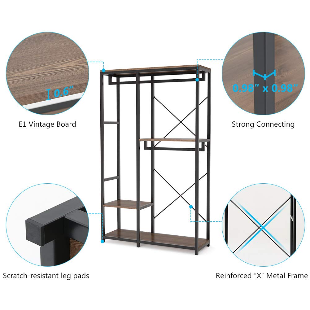 Tribesigns Double Rod Closet Organizer System, Wood Freestanding 3