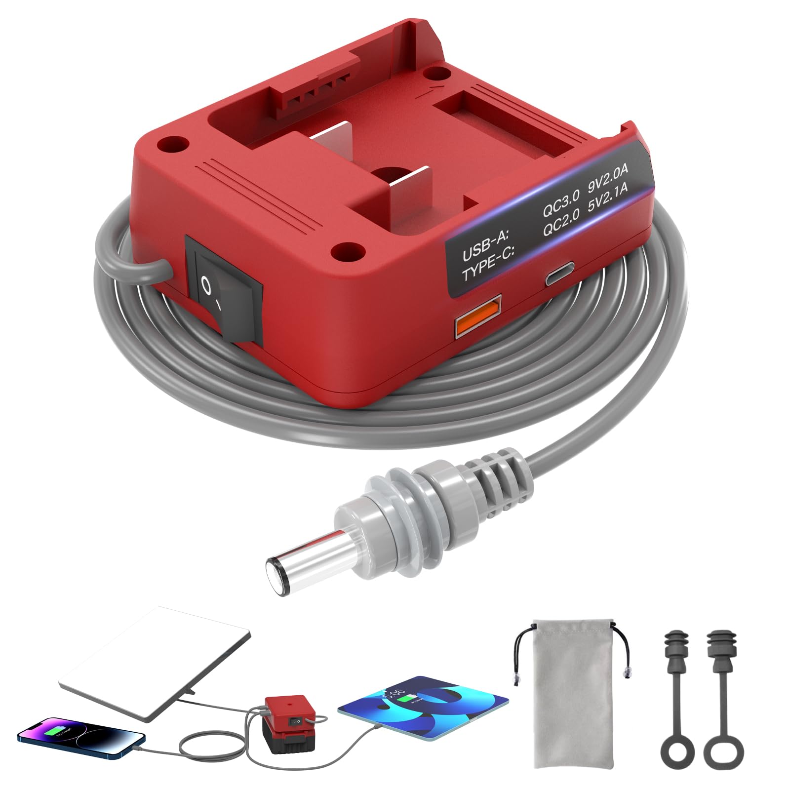 Deckit Starlink Mini Battery Adapter,Compatible with Milwaukee M18 Battery, Portable Power Converter for Off-Grid Internet with Switch, Low Voltage Protection &amp; Multi-Port, Includes 5FT DC Cable &amp; Bag