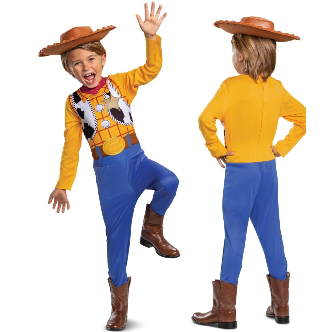 Disney Official Classic Woody Costume for Kids includes Woody Hat, Kids Cowboy Costume, Woody Fancy Dress Up Outfit, Toy Story Costume, World Book Day Costumes for Boys
