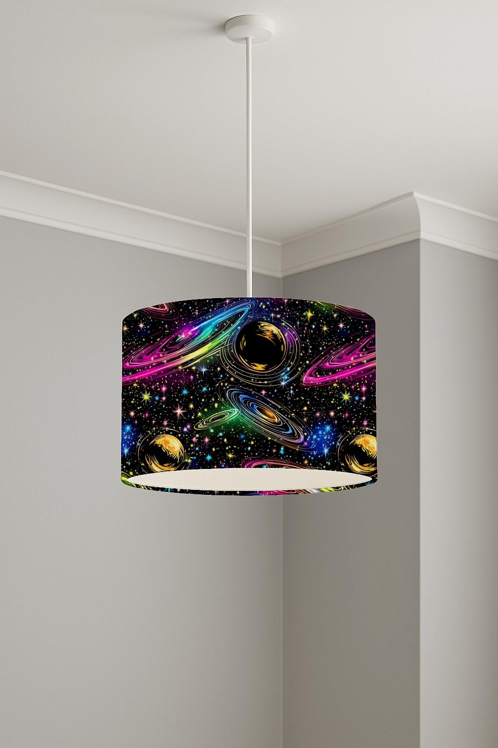 Galactic Rainbow Swirl lightshade – 30 x 21cm Ceiling Drum Shade | 8DB895