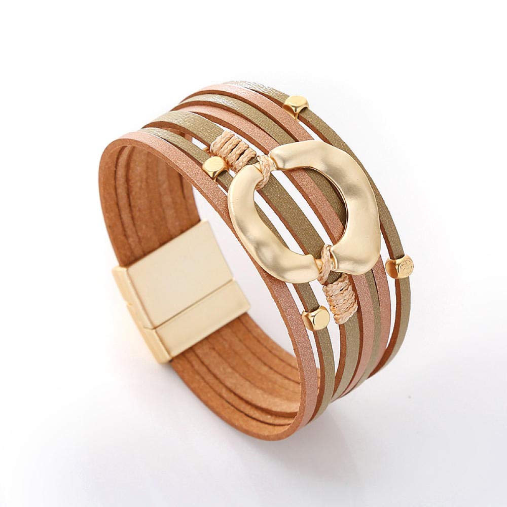 Lederarmband für Frauen, mehrschichtige Retro-Leder-Leder-Armband-Braun-Mode-Magnet-Schnallen-Schnalle-Armband-Legierungs-Lederarmband Ladies Schmuckarmband Personalisierte Kleidung Accessoires