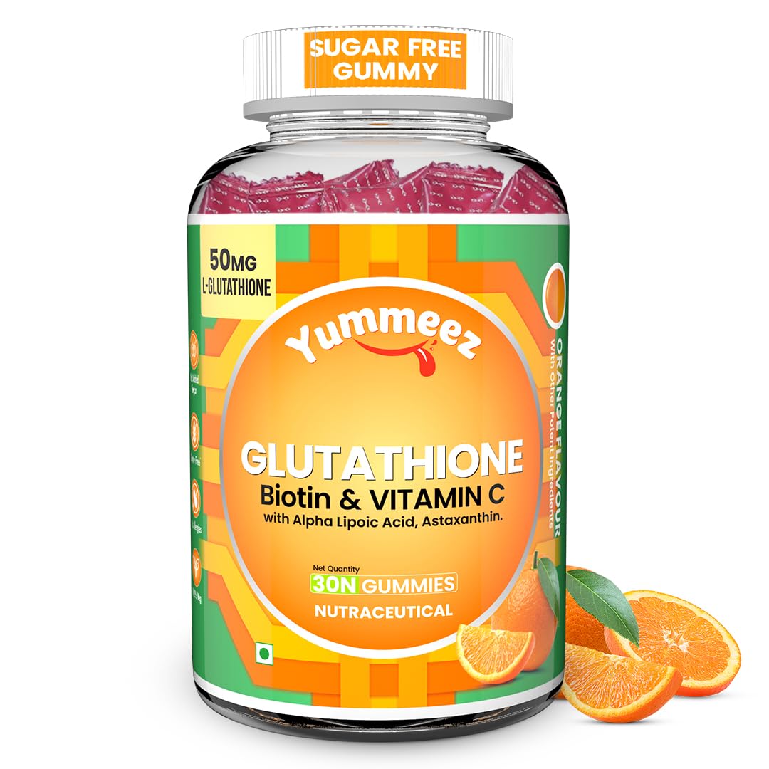 NATURYZ L-Glutathione 800 MG Gummies With Vitamin C | Vitamin E | Vitamin B7 | L-Lysine | Astoxonthin For Glowing Skin, Collagen Builder, Skin Health & Hydration - 30 Gummies (Orange)