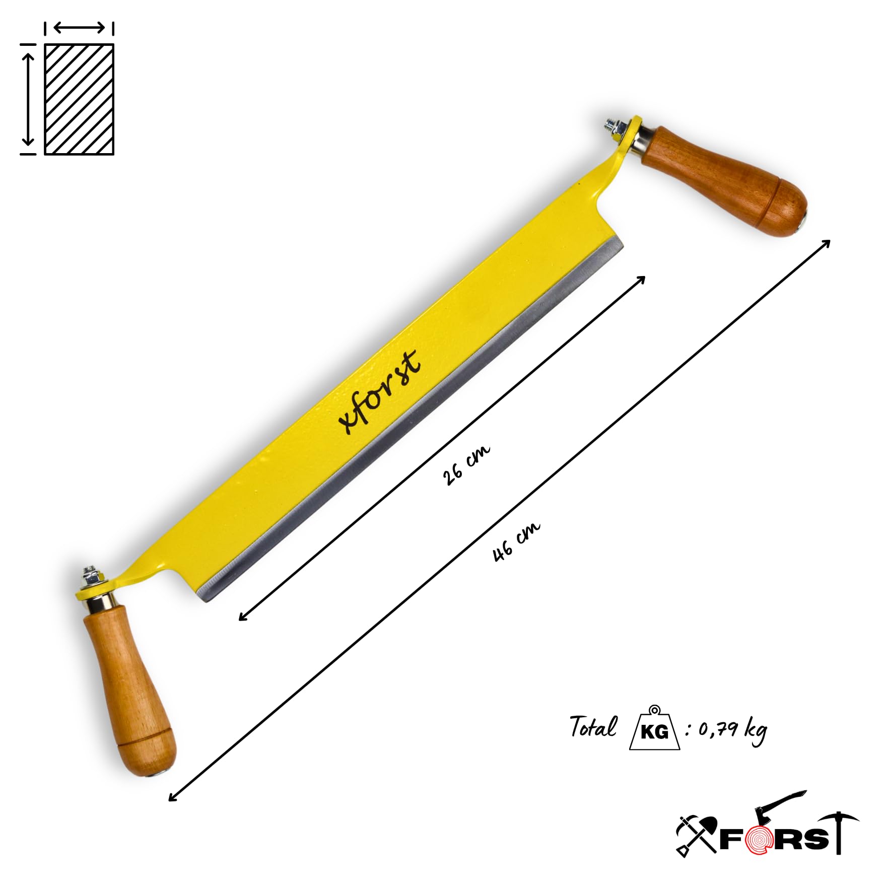 Xforst Cuchillo de Dibujo X-ET33 – Herramienta de Carpintería 26 cm – Cuchillo de Desbaste para Madera con Hoja de Acero al Carbono y Mangos de Madera – Ideal para Quitar Corteza y Tallar