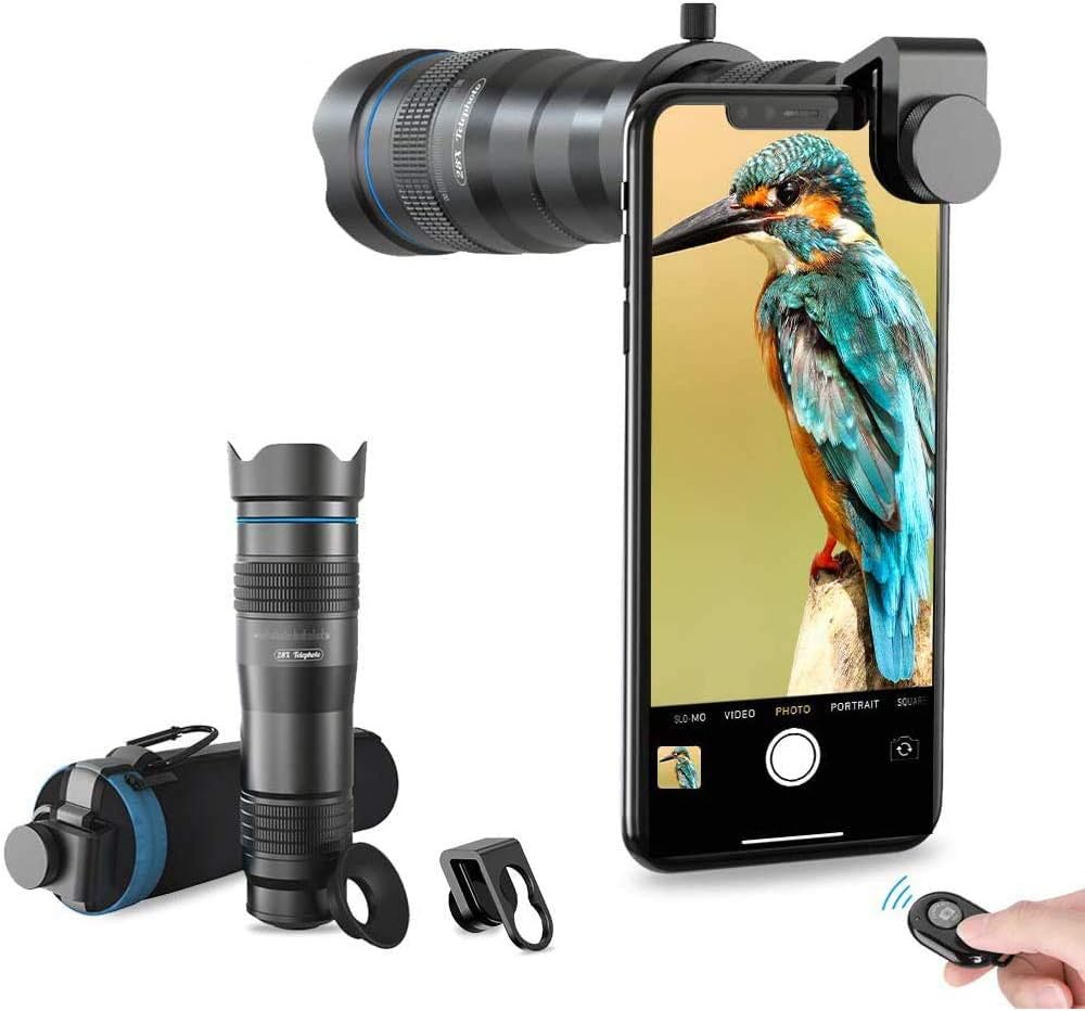 APEXEL High Power 28x HD Phone Telephoto Lens with Remote Shutter Works with iPhone X/XR Samsung Pixel Android Any Smartphones