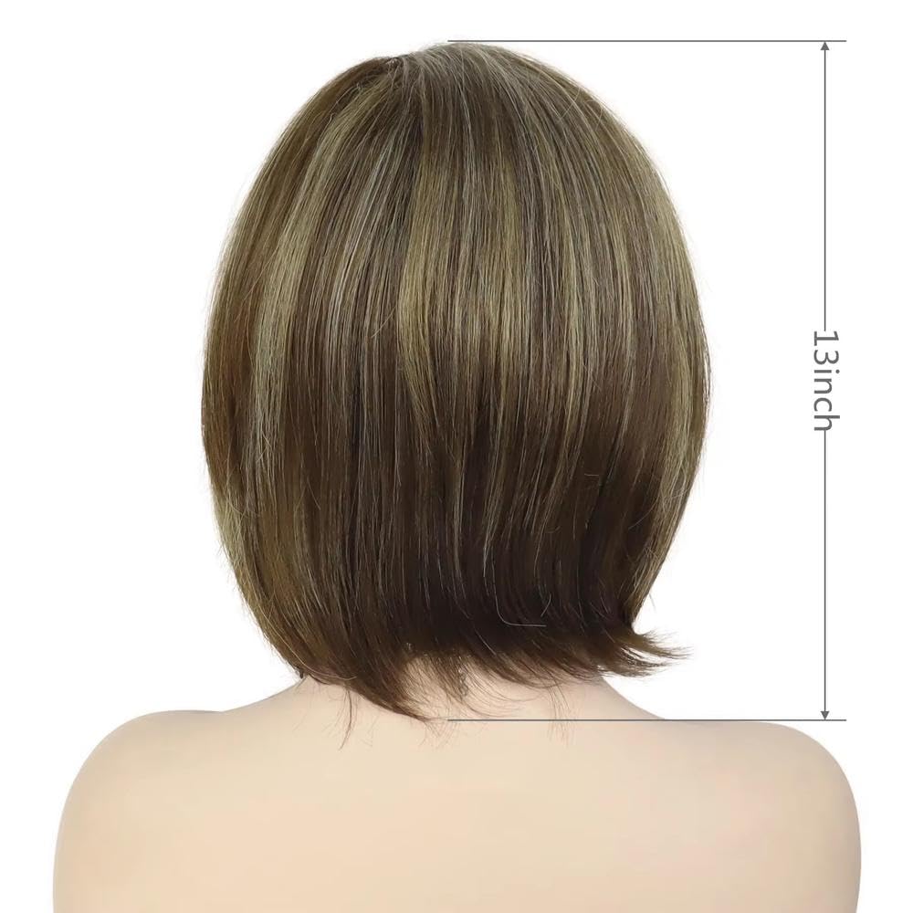 Haarpflege Kurze Braune Bob-Perücken Für Weiße Frauen Schulterlange Braune Highlight-Perücke Mit Seitlichem Pony