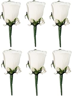 Angel Isabella Set of 6 White Rose Boutonniere with Pin for Prom, Party, Wedding