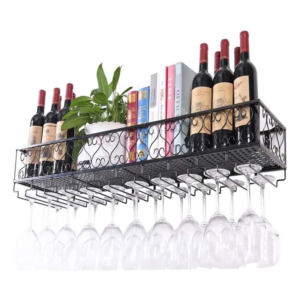 Estante de metal para vino de pared con soporte para copas boca abajo
