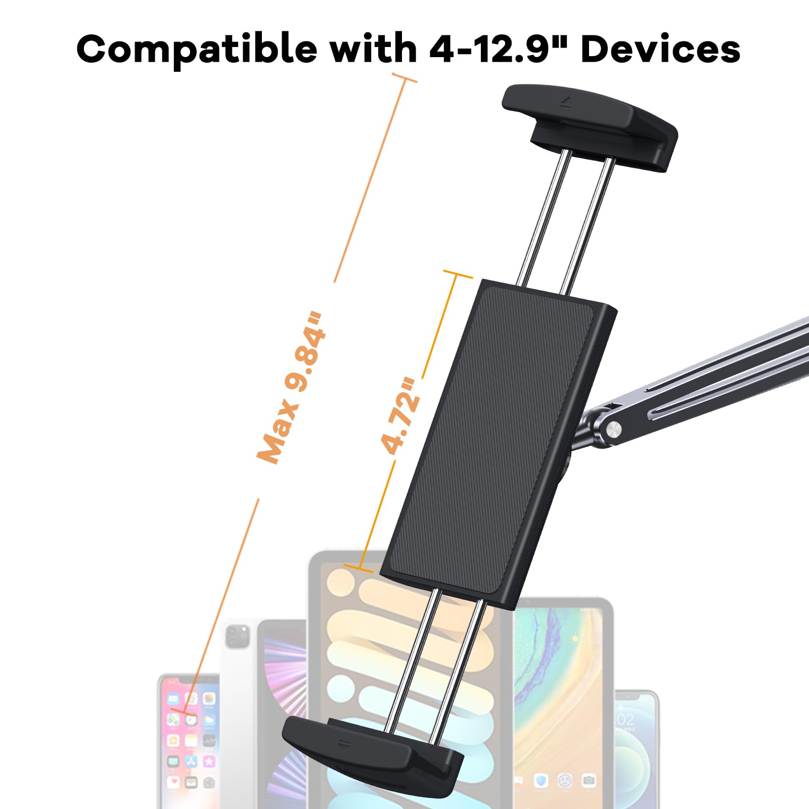 Soporte para tableta para escritorio, soporte ajustable para tablet con soporte de abrazadera, soporte de aluminio de rotación de 360° para iPad, compatible con dispositivos de 4 a 12.9