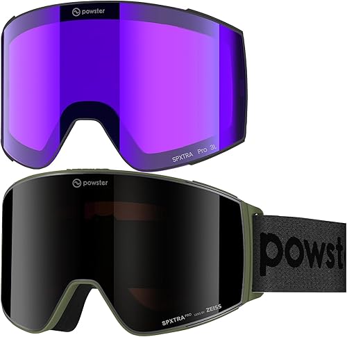 Miniatura 19 de Powster - Gafas de esquí OTG, gafas de snowboard, lente magnética intercambiable, sin marco, protección UV, antiempañamiento, para patinaje sobre
