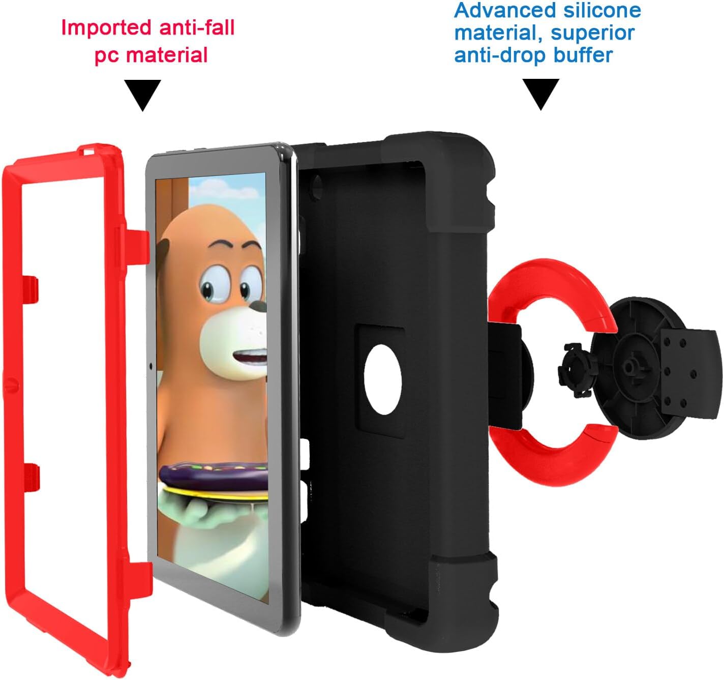 Compatible with Amazon Fire HD 8 2020/2022 Tablet Case，Rugged Kids Case with Stand Lightweight Shockproof Kids Friendly Tablet Cover Black+Red