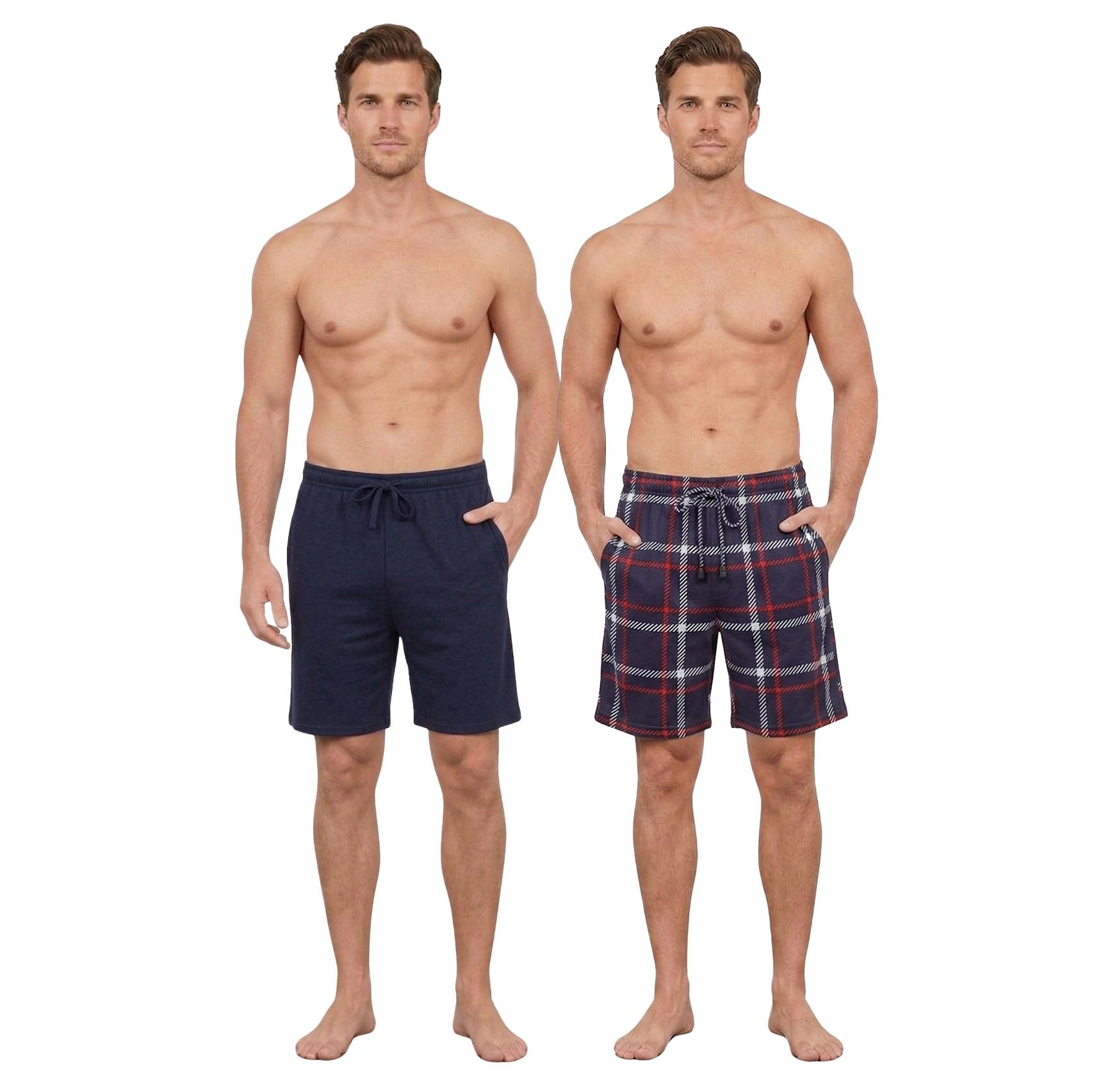 Bonjour Men's Navy/Navy Check Short Lounge Wear Pants Nightwear (Two Pack) Pyjama Bottoms Sleepwear