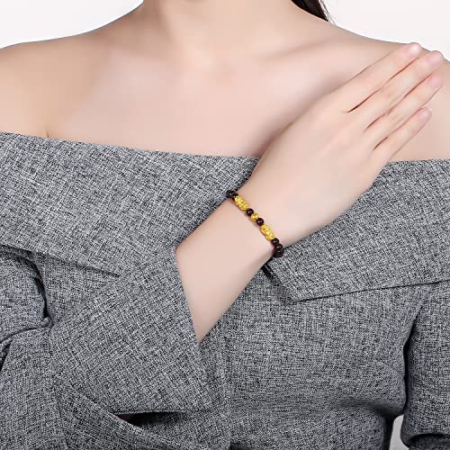 24K Solid Gold Bracelet for Women, Real Pure Gold Jewelry Fortune Pixiu Garnet Beaded Bracelet for Men4