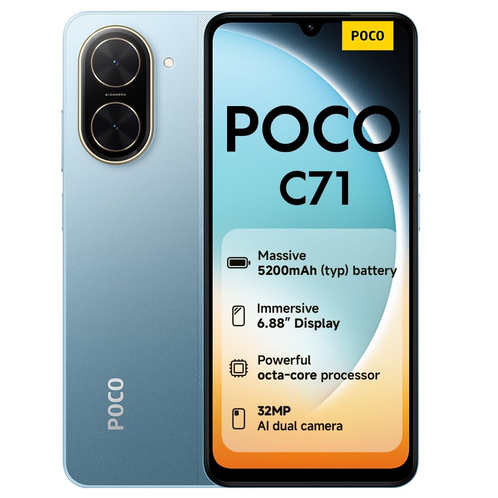 POCO C71 Smartphone, 4+128GB, Blue, UNISOC T7250 processor