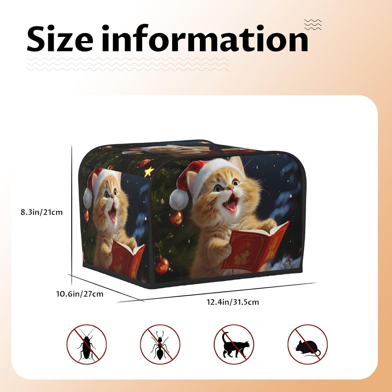 Cute Cat Sing Christmas Carols Toaster Cover 4 slice Kitchen Small Appliance Covers with Pockets Toaster Dust Cover with Top Handle Oven Cover Washable Universal Bread Maker Cover for Kitchen