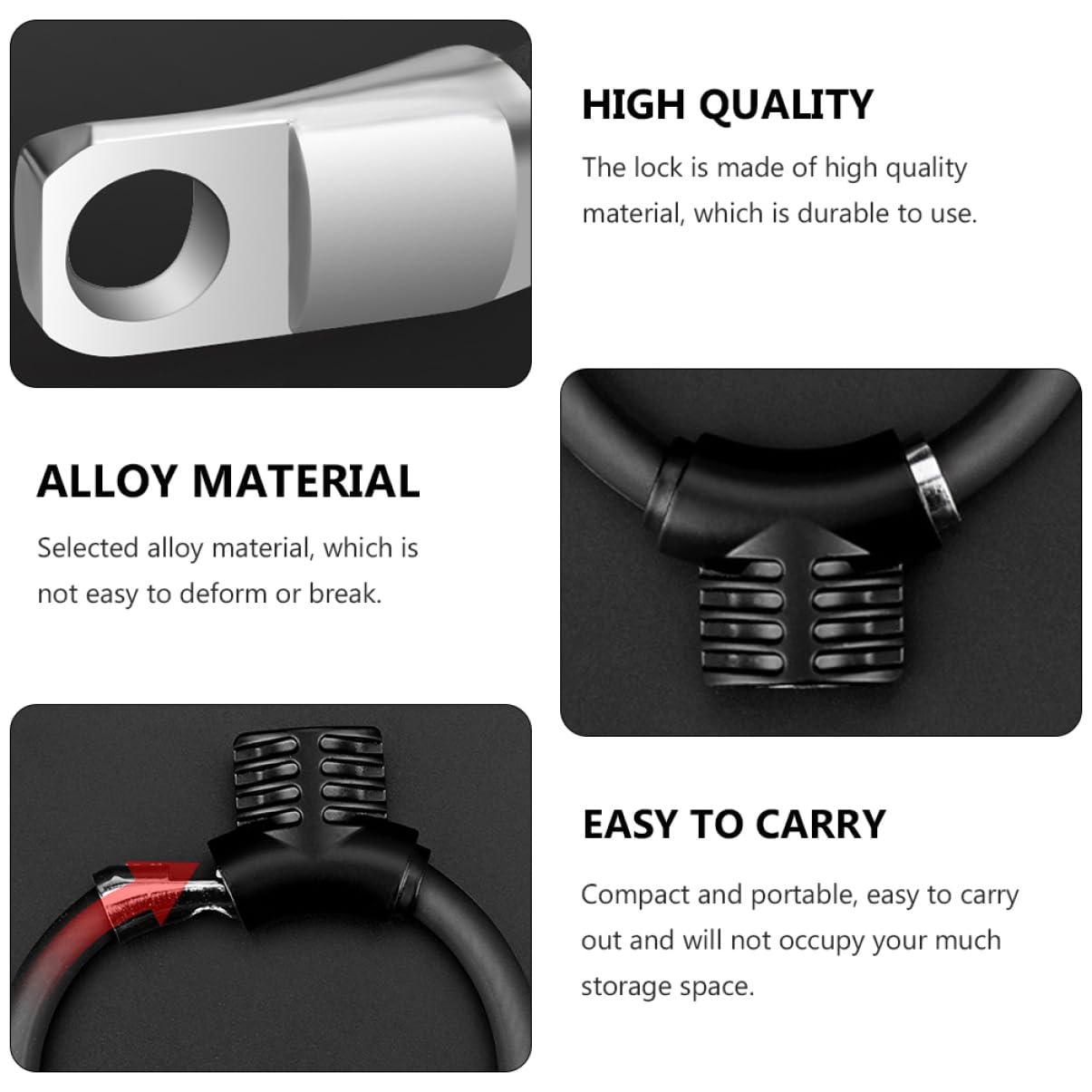 VICASKY Alloy Anti-Theft Lock Bike Ring Shaped Thickened Cable Easy to Carry No Key Durable PVC