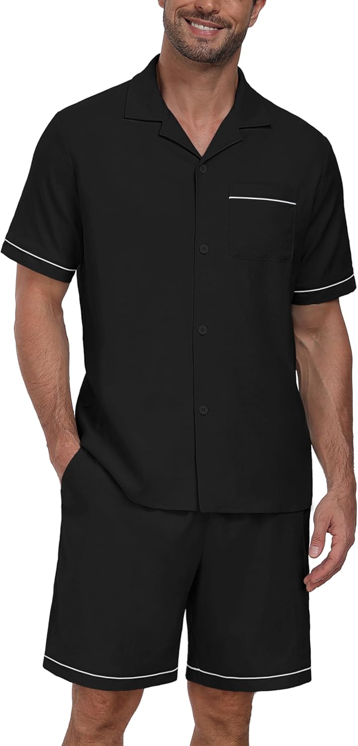 PrinStory Men's Pajamas Set Sleepwear Pjs Lightweight Short Sleeve Pajama 2 Piece Comfy Loungewear with Pockets S-2XL - Image 5