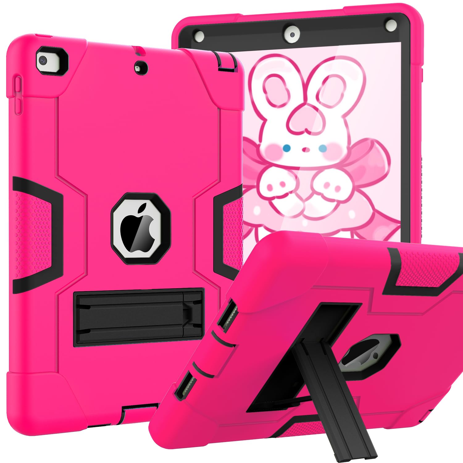 OKP Case for iPad 6th Generation/iPad 5th Generation/iPad 9.7 inch/iPad Air 2, Hybrid Shockproof Rugged Protective Cover for ipad 9.7 inch 2018/2017 with Built-in Kickstand (Hot Pink+Black)