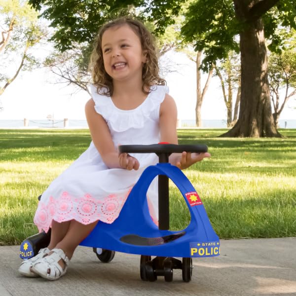 Image of Wiggle Car - Police Ride on Toy for Ages 3 Years and Up with No Batteries, Gears, or Pedals Just Twist, Wiggle, and Go by Lil' Rider (Blue)