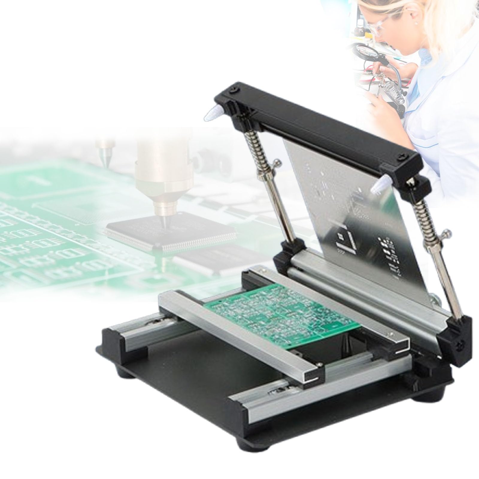 Estación de impresión manual de pantalla pequeña, impresión máxima de 165 x 220 mm, impresora de pasta de soldadura de malla de acero SMT para aplicación de precisión de montaje de PCB