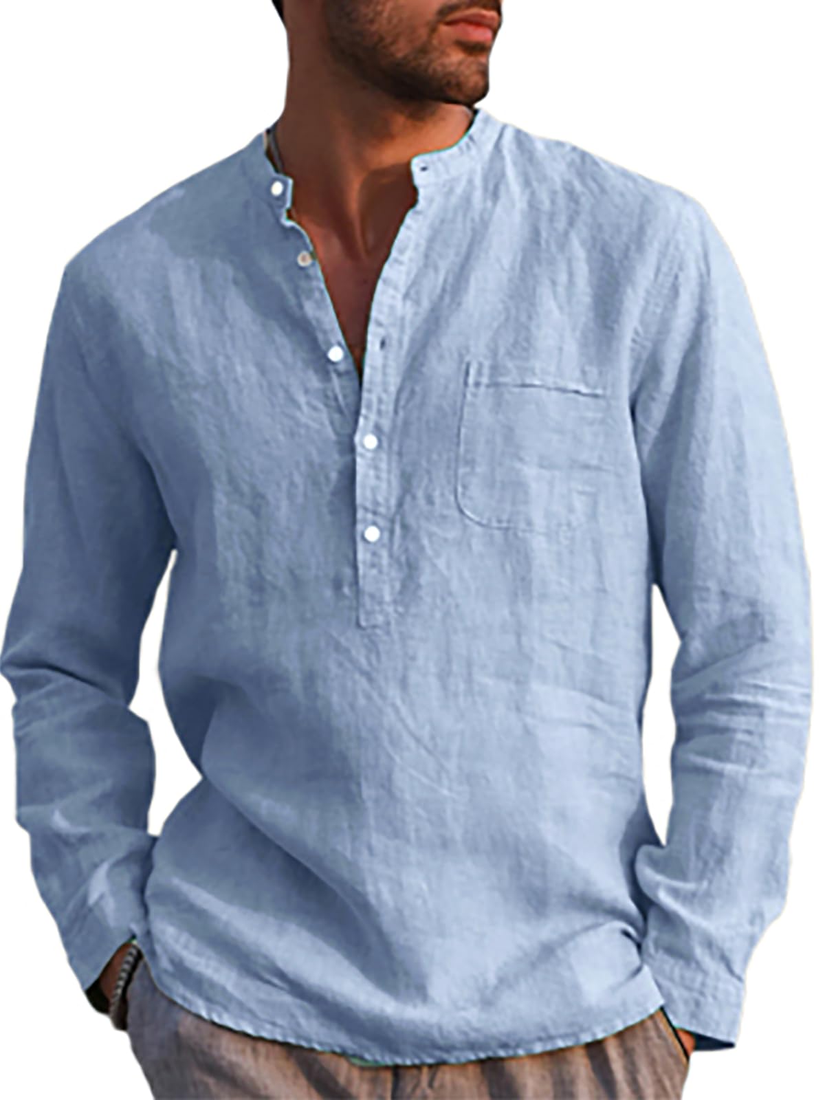Runcati Herren Leinenhemd Langarm Baumwolle Leinen Shirt Männer Freizeithemd Regular Fit Strand Sommerhemd