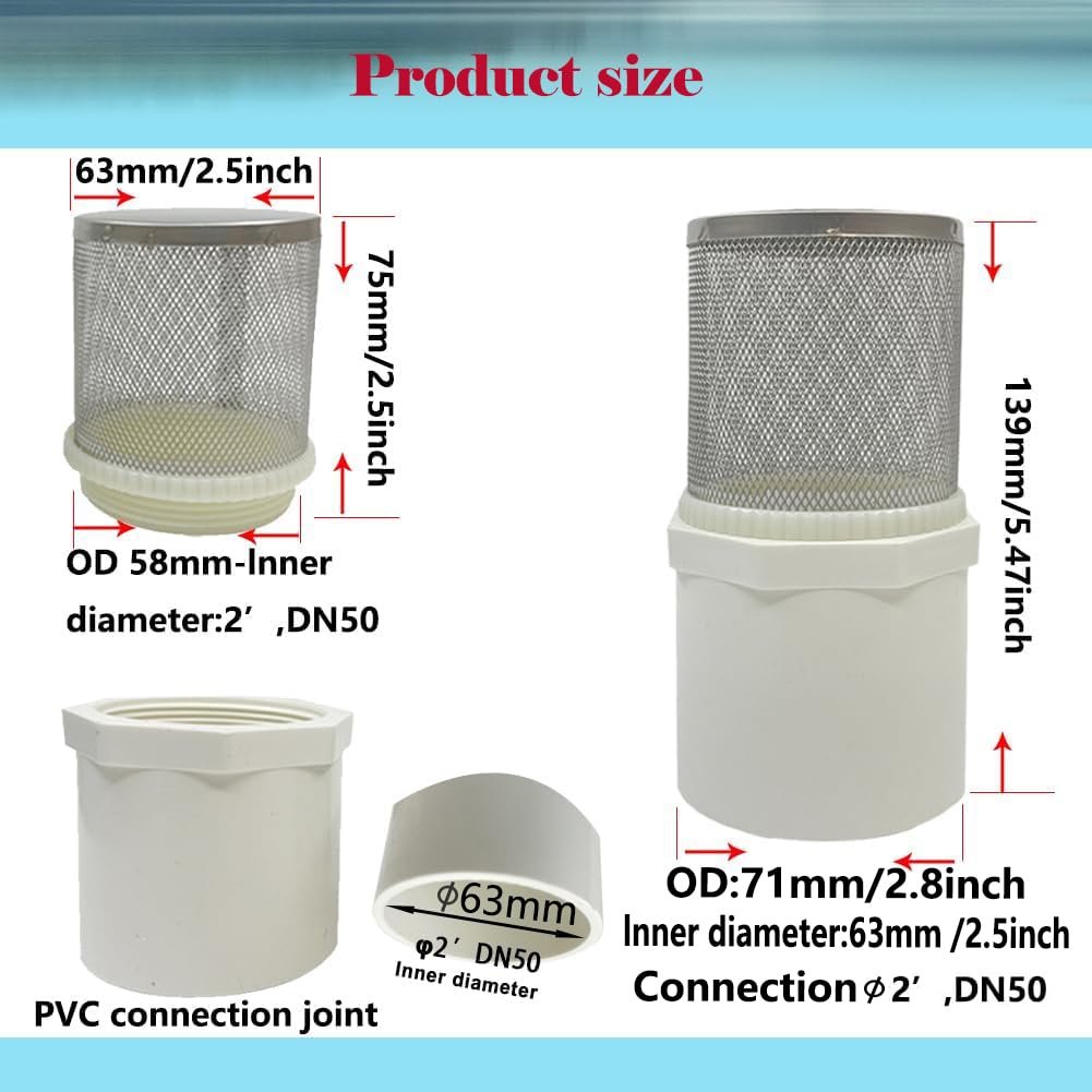 DN50/2 inch Suction Strainers Stainless Steel Filter Cover Connected to DN50/2 inchPVC Water Pipe Used to Remove Debris and Reduce Solid Entry — Amazon image 3