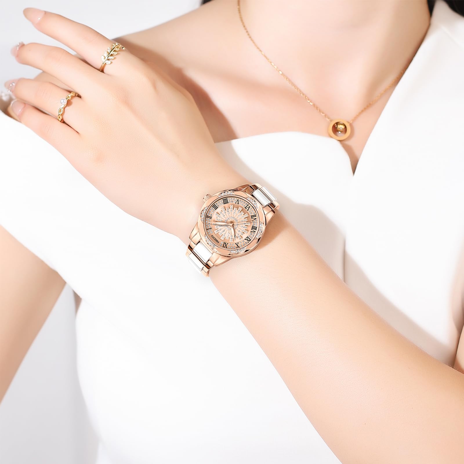 NIBOSI Orologio da donna analogico al quarzo orologio alla moda con quadrante diamantato orologio unico con quadrante girevole Classico