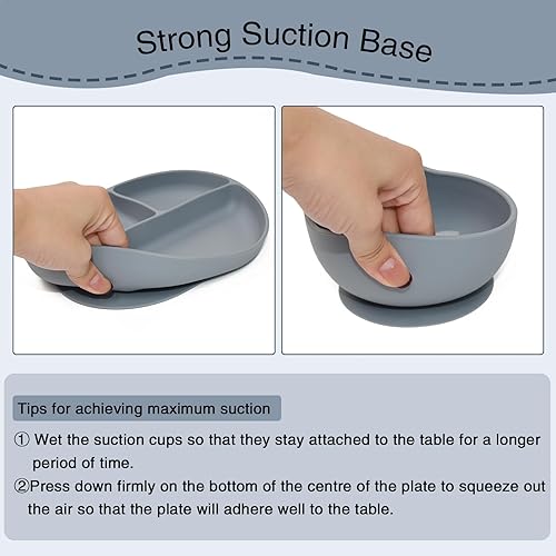 Miniatura 2 de SILI FACTORY Juego de alimentación de silicona para bebés  Tazón de succión con tapa para niños pequeños, babero ajustable, cucharas y tenedores